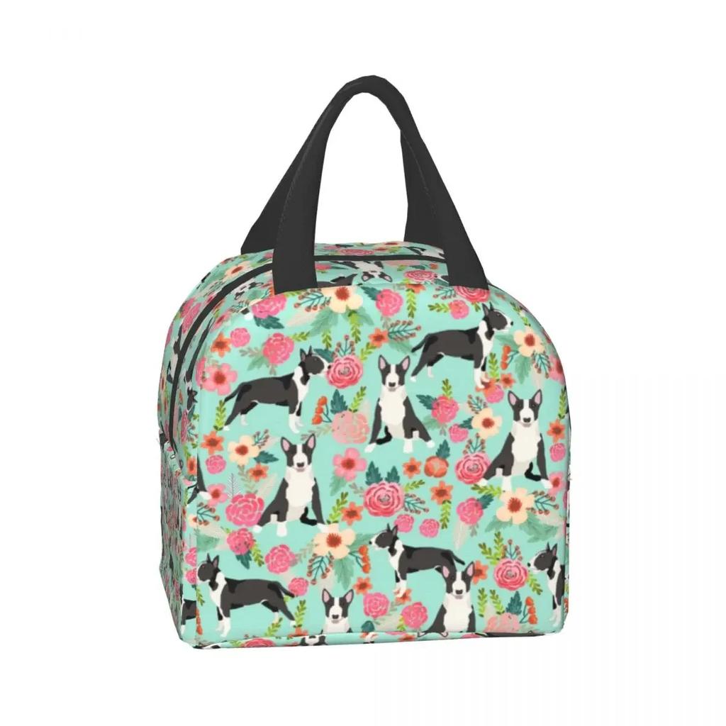 Bull Terrier With Flowers Lunch Box for Women Kids Multifunction Pet Dog Cooler Thermal Food Insulated Lunch Bag Office Work