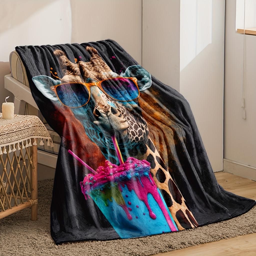 Giraffe and ice cream pattern Flannel printed blanket suitable for all seasons suitable for living room office sofa and travel