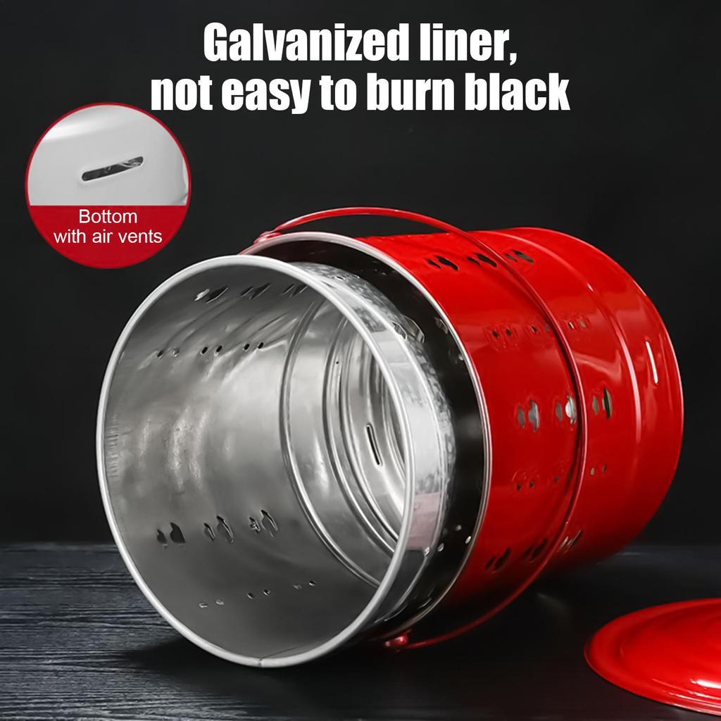 Fire Barrel Stainless Steel Paper Trash Bucket with Lid Heat-Resistant Burner for Backyard Fireplaces Landscapers Campfire