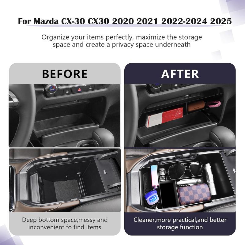 Center Console Storage Tray Box for -2024 Mazda CX-30 Car Accessories Center Console Organizer ABS Car Armrest Interior Box