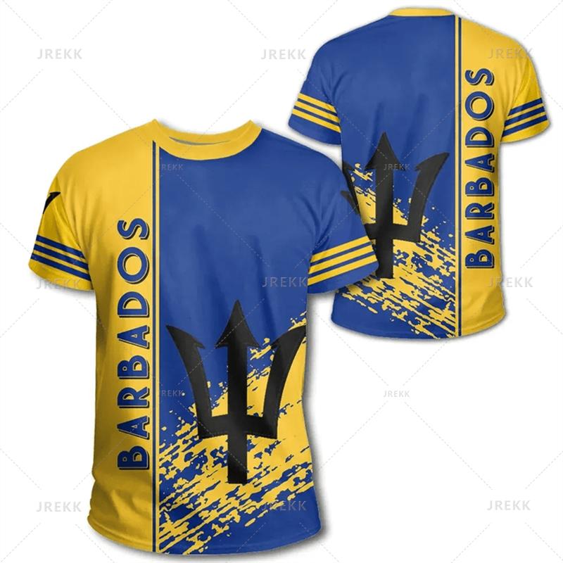 3D Barbados National Flag Map Printing T Shirt Barbados Coat Of Arms Graphic Tee Shirts Fashion Streetwear Short Sleeves Clothes M