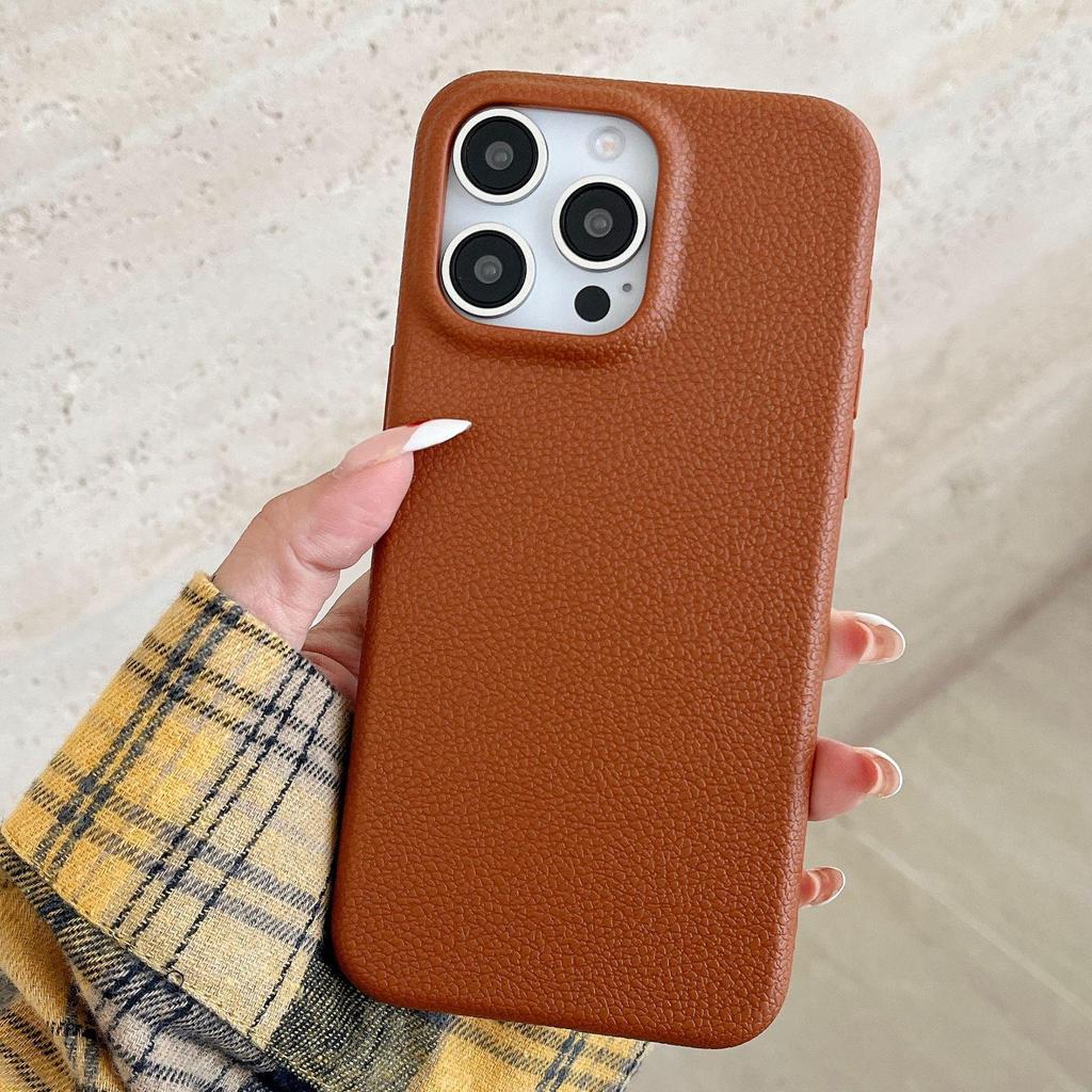 Solid Color Leather Texture Phone Case for iPhone 14/15/16 Pro Max
