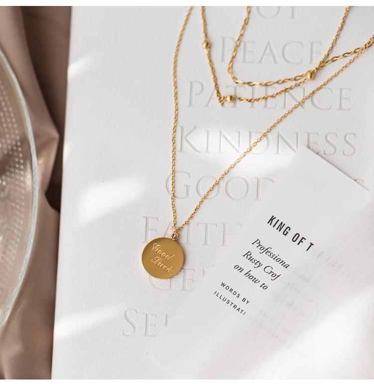 Goodluck Multilayer Light Gold Necklace - European/American Style Titanium Steel Women's Clavicle Sweater Chain