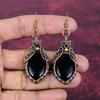 Black Onyx Gemstone Earrings Copper Wire Wrapped Jewelry Handmade Dangle Earring