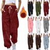 Women S High Waist Wide Leg Ankle Length Fleece Warm Pants