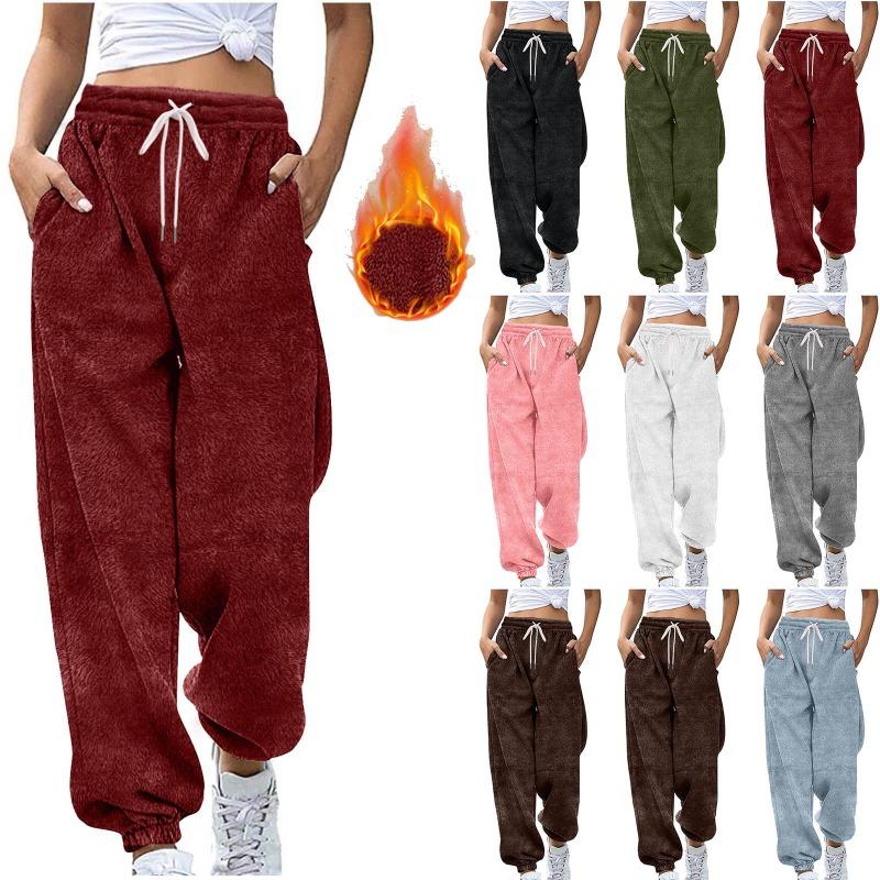 Women S High Waist Wide Leg Ankle Length Fleece Warm Pants
