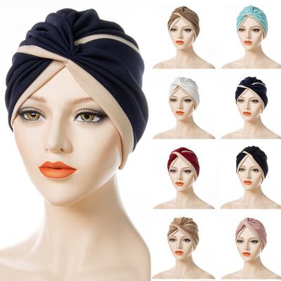 Twisted Hat Two Tone Splicing Forehead Cross Fold Women's Headscarf Hat