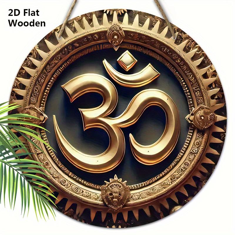 

Деревянная табличка в стиле ретро стимпанк с символом Ом - Винтажная декоративная подвесная табличка с символом - Идеальное домашнее подвесное украшение 20cm/7.87in золотистый