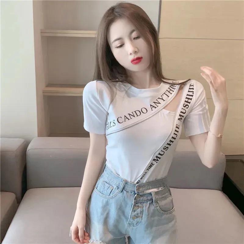 Short-sleeved T-shirt for Women in Spring and Summer Irregular Design Slimming Niche Scheming Top Feminine Top