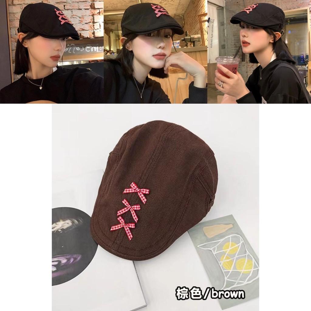 Sophisticated Vintage Beret With Bow For Women Black Cotton Blend Newsboy Cap