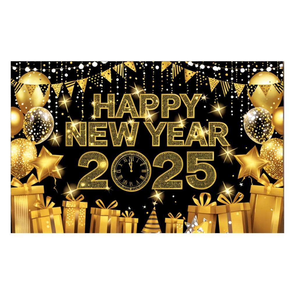2025 Happy New Year Theme Party Background Fireworks Golden Banner Decoration New Year Celebrate Family Party Photo Supplies