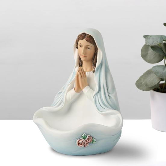 Virgin Mary Statue Rosary Holder Our Lady Rosary Bowl Resin Figurine Sculpture Home Office Bookshelf Desktop Decoration Ornament