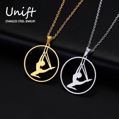 Unift Edelstahl Sport Damen Halskette Läuferin Rhythmische Gymnastik Mädchen Silhouette Anhänger Mode Geburtstag Schmuck Großhandel
