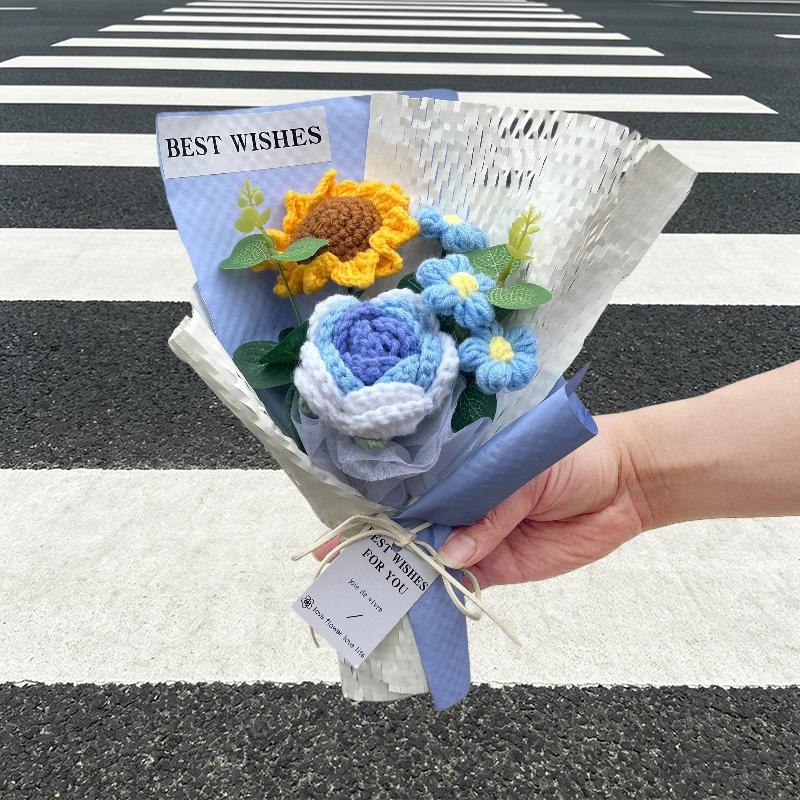 Graduation Bouquet Knitted Flowers Crochet Wedding Bouquet Graduation Gifts Party Favor Mother's Day Teacher's Day Gift