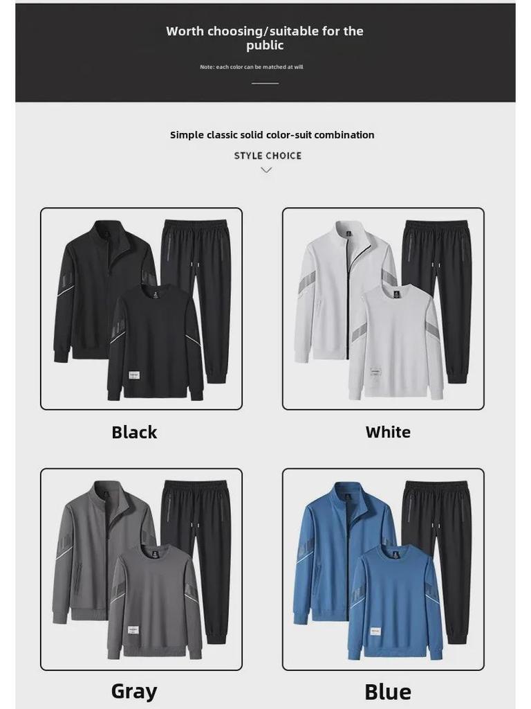 Herren Großer Lässiger Sportanzug: Frühlings-/Herbst-Dreiteiler mit Strickjacke, Stehkragen, langen Ärmeln und Pullover.