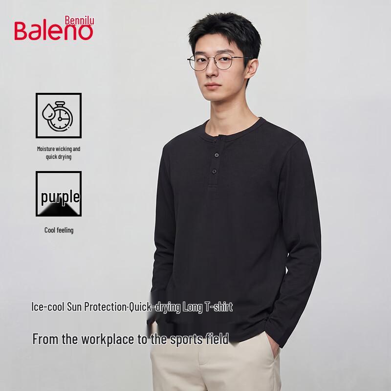 Baleno Men's Henley Neck Anti-Bacterial Long-Sleeve T-Shirt