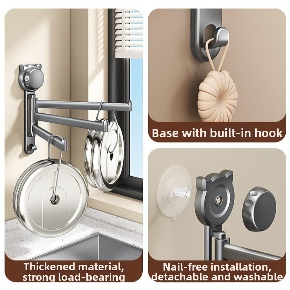 Suction Cup Rotating Towel Rack 180° Rotatable Multi-Rod Towel Hanging Holder Rustproof Wall Mount Swivel Toilet Towel Rod