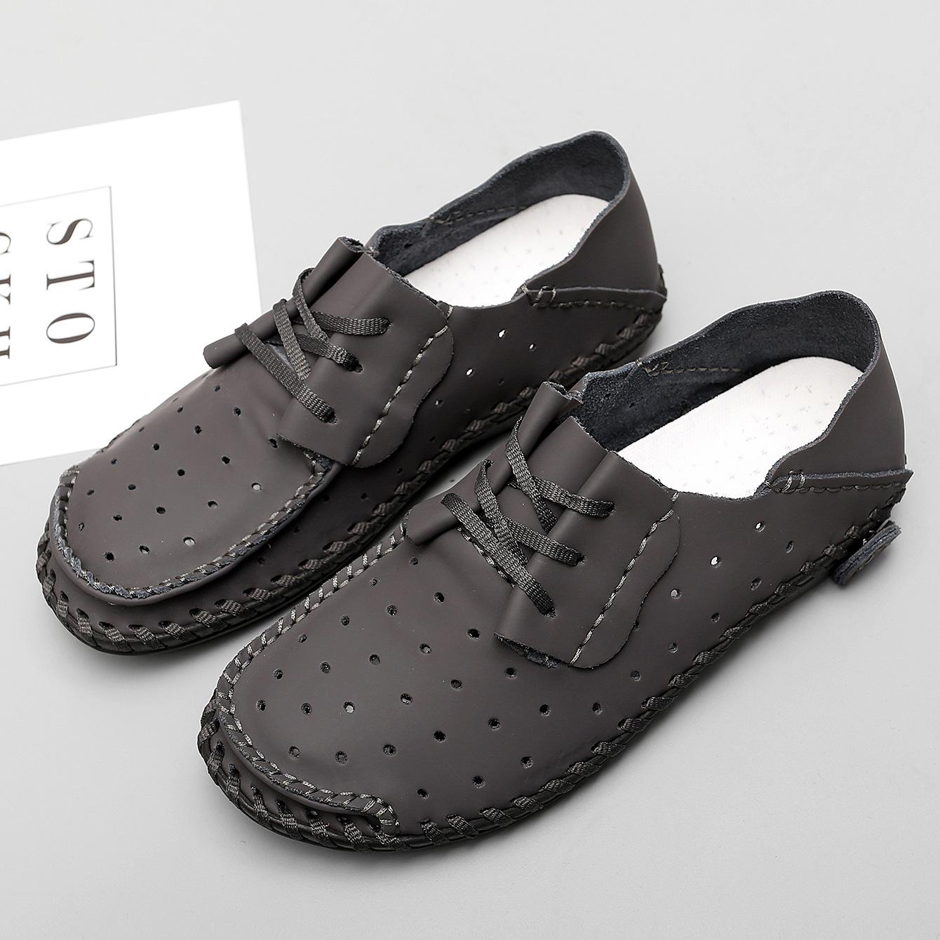 

Летние и осенние мужские повседневные туфли из дышащей британской кожи с мягкой подошвой Lazy Hollow Большие кожаные туфли Bean Shoes 47 серый