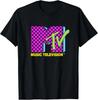 MTV Music Television Retro 80's Neon Pink Checkerboard Logo T-Shirt