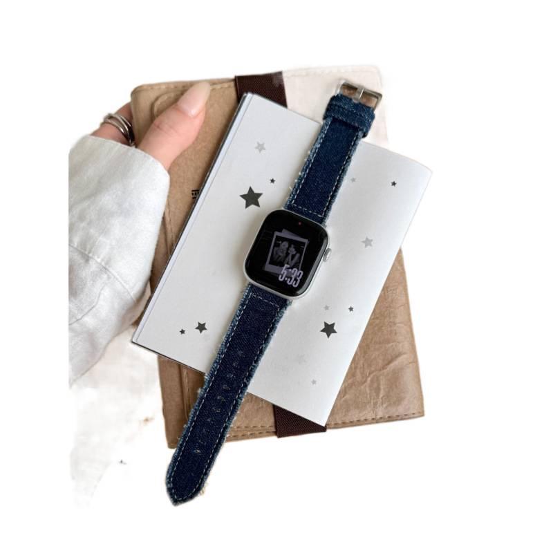 Compatible Denim Leather Band for Apple Watch Series S11, S10, iWatch 9876SE, Huawei FIT4, Xiaomi 9 Pro