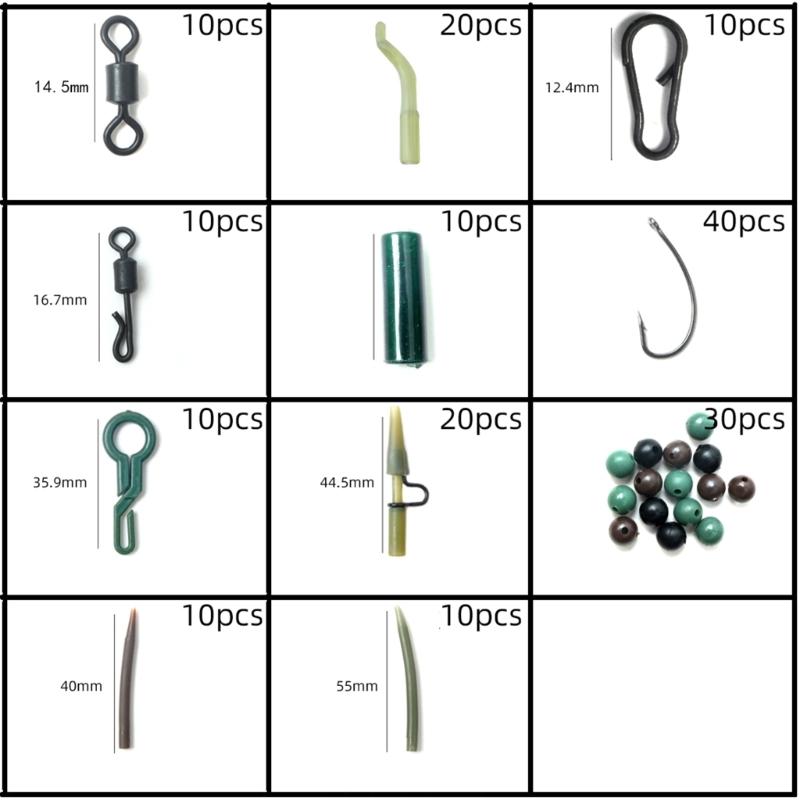 180Pcs Fishing Accessory Set Including Carps Hook Quick Changes Swivels Anti-Tangles Sleeves Carps Fishing Tackle Set