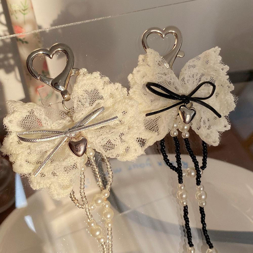 Tassel Lace Bow New Imitation Pearl Bead Sweet Fashion Handmade Exquisite Phone Chain Women's Accessories Bag Charm