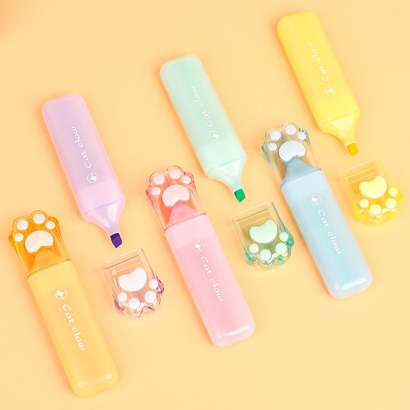 1/6Pcs Kawaii Cat Claw Pastel Color Highlighters Drawing Graffiti Art Markers Fluorescent Pen Cute Stationery School Supplies