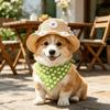 Adjustable Elastic Pet Straw Hat Floral Accents Cat Sunshade Hat Photography