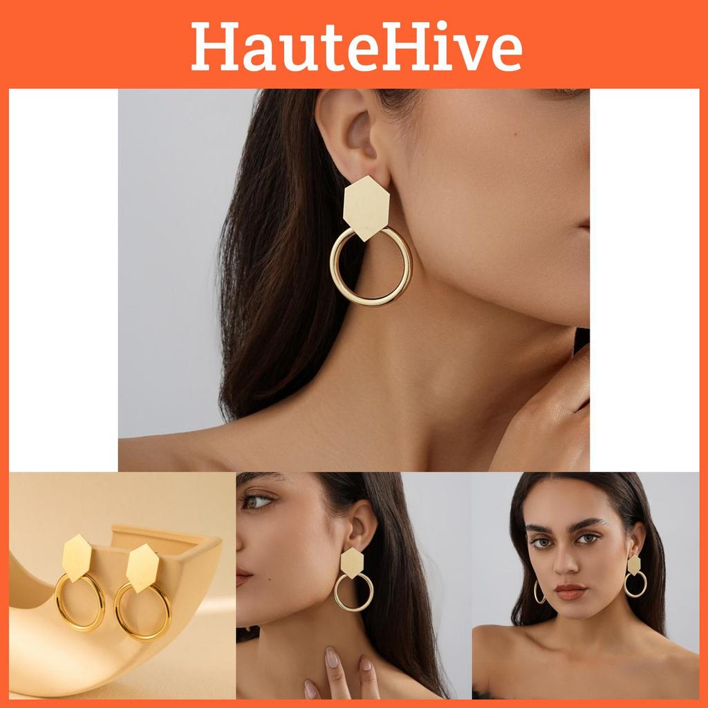 Stylish Minimalist Versatile Geometric Drop Earrings Modern Gold Plated Design