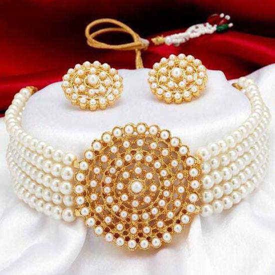 

Laksh классическое традиционное белое ожерелье с парой серег