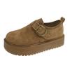 Fashion Comfortable Single Shoes Women's Fashion Round Toe Suede Metal Slip Strap Non-Slip Platform Flats