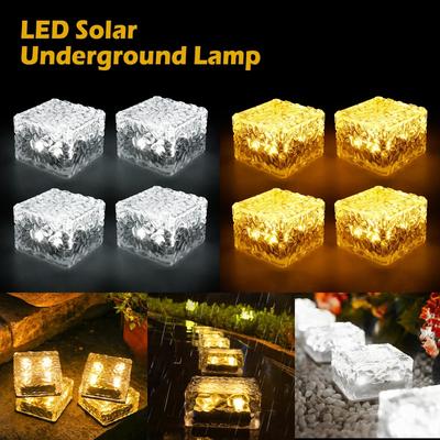3 STÜCKE Outdoor Wasserdicht Garten Pathway Boden Glas Solar Eiswürfel Ziegel Pflasterstein Landschaft Led Lampe Lichter für Festival