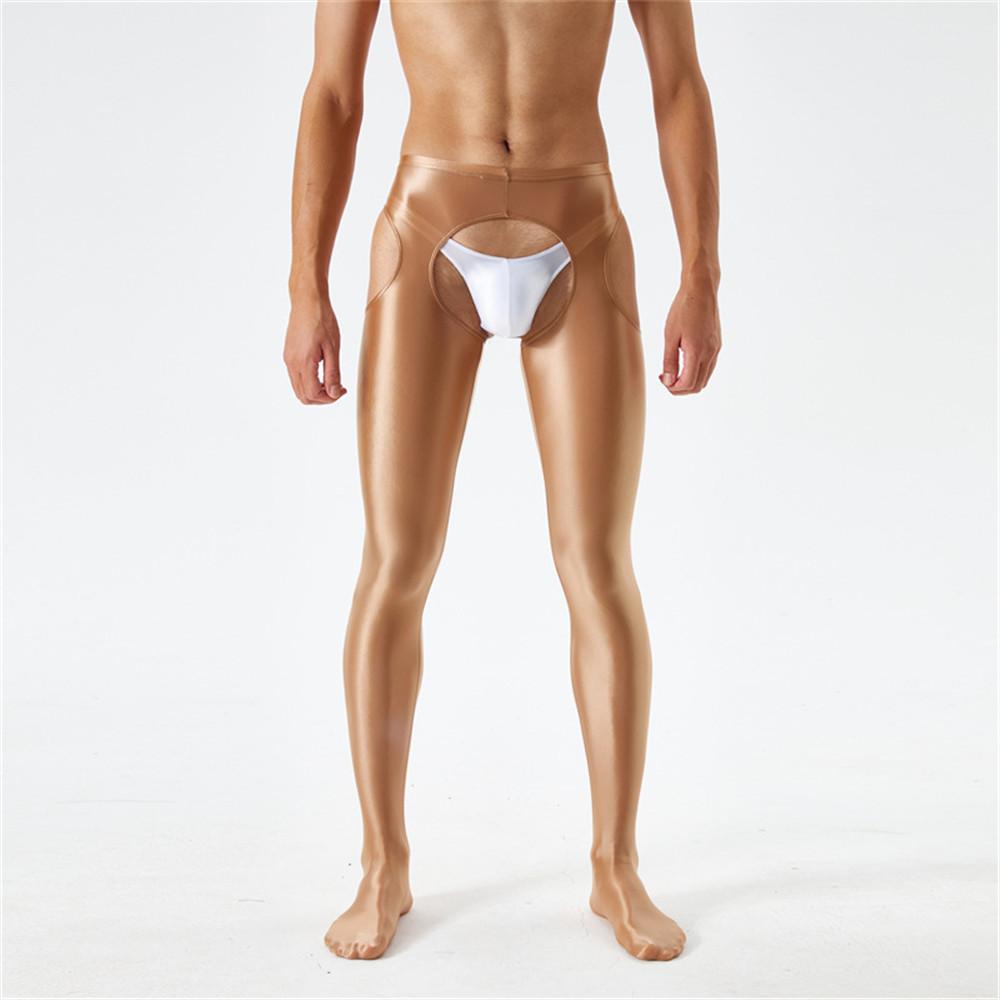 Sexy Men Candy Color Shiny Pencil Pants Sheer See Through Sexy Tight Smooth Elastic Fitness Hollow Out Gym Pants Open Crotch