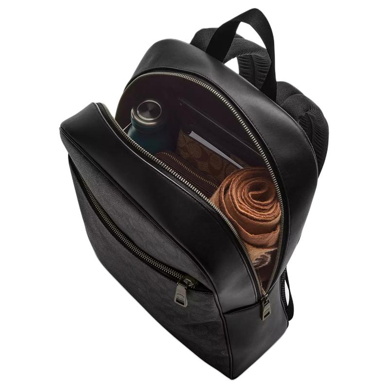 COACH OWEN 29 embossed large capacity pebbled leather backpack large size men's black