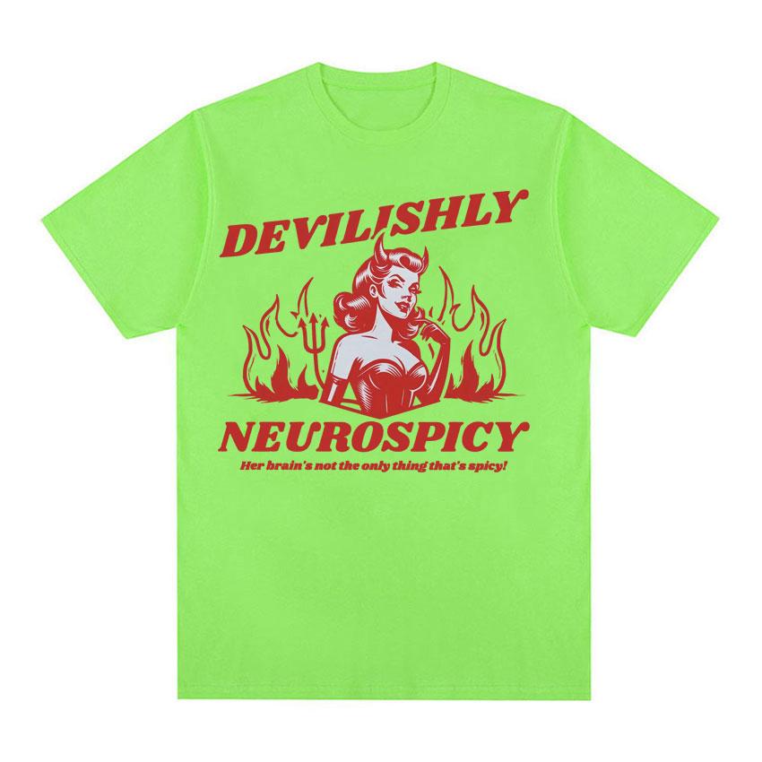 

Забавная футболка СДВГ для женщин Дьявольски Нейропряная Винтажный стиль Футболки с юмором для взрослых Мужская футболка из 100% хлопка высокого качества Топы 4XL