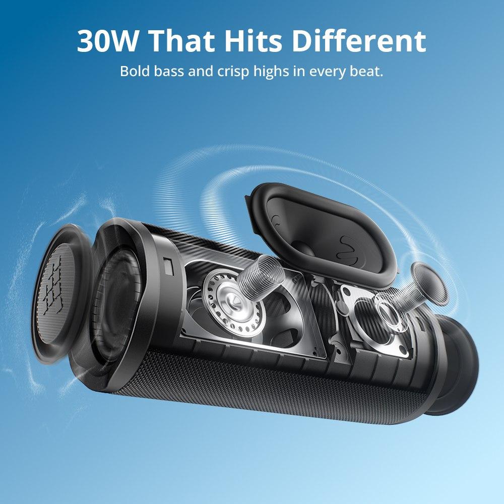 Tronsmart Mirtune C3 – 30W IPX7 Waterproof Bluetooth 6.0 Speaker with Auracast™ Stereo Pairing, 12H Battery