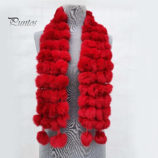 Wool Pom-Pom Scarf Women Thickened Winter Scarf Imitation Rabbit Fur Comfortable Knit Winter Scarf Neckwear