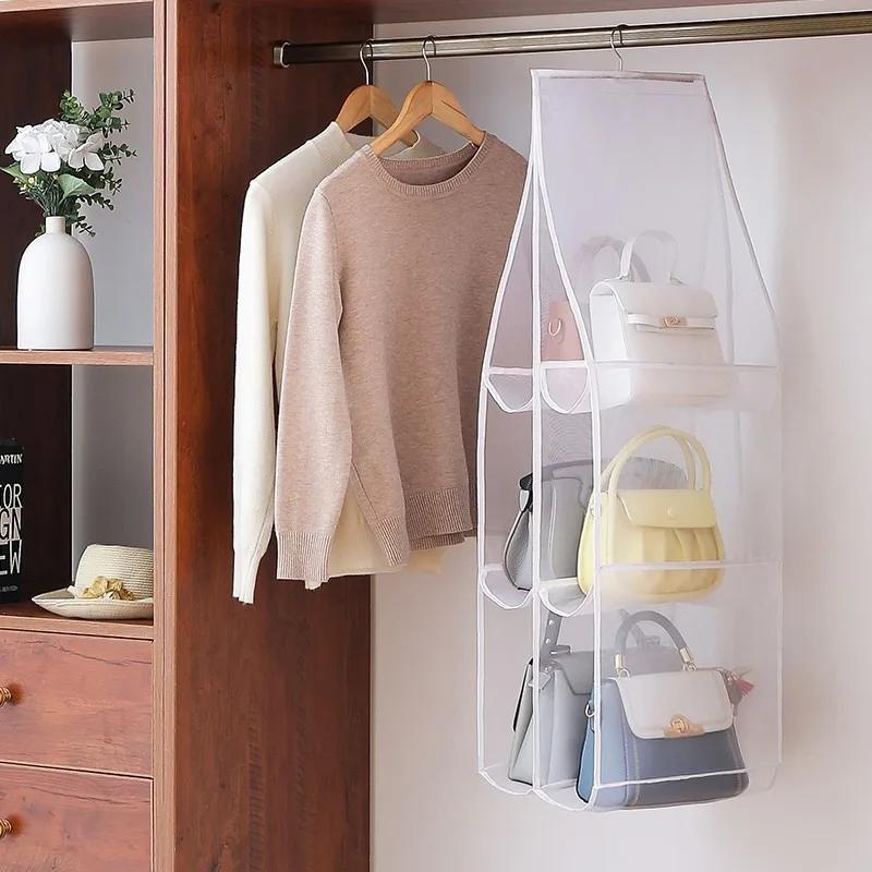 Storage Bags for Closet Organizer Clothing Hanging Type Eco-Friendly Dust-proof Three-dimensional Transparent 6/8 Grids