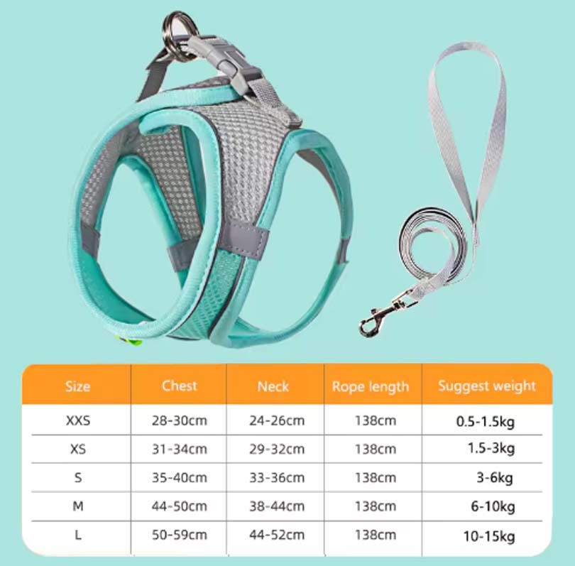 Cat vest chest with reflective breathable leash for small and medium-sized dogs walking leash pet products.