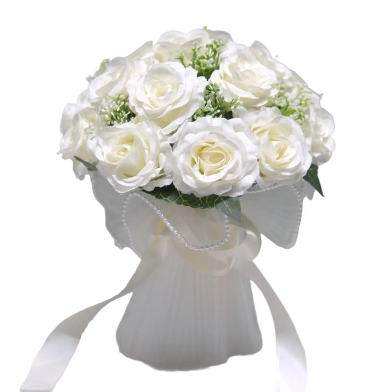 Realistic Multicolor Rose Bouquet Romantics Bridesmaids Flower Arrangement for Wedding Ceremony