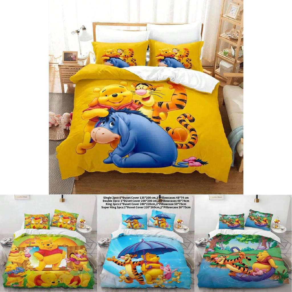 Pooh Bear Children Bedding Set With Active Dyeing For Toddler Bed Decor