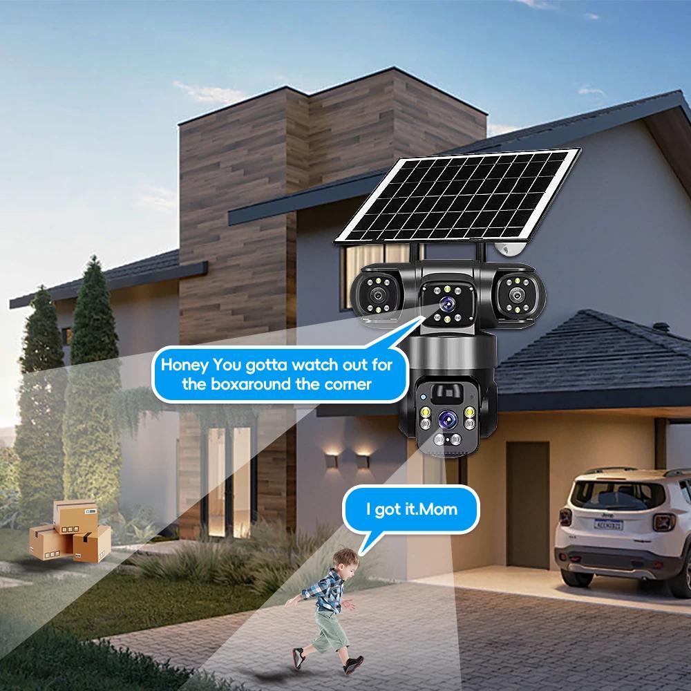 AIOOK 4G Camera HD Three Lens 15MP V380 PRO CCTV Outdoor Solar Camera Waterproof Night Vision Mobile Tracking Two-Way Intercom