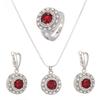 Mode runden roten Kristall Strass Silber Farbe Ehering Ohrring Halskette Set