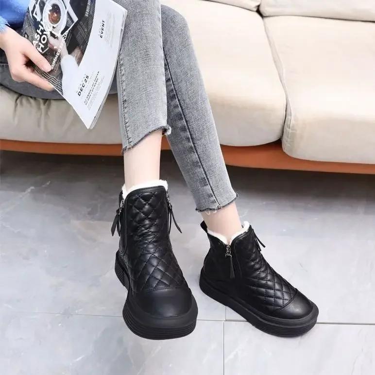 Fashion Platform Elegant With Low Heels Ladies Snow Boots Chunky Female Shoes Plus Warm Demi-season Spring Autumn Winter 2024 Footwear