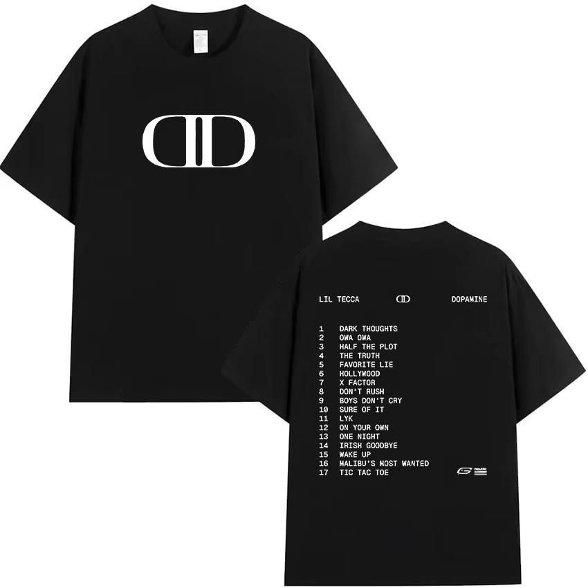 2025 Summe Lil Tecca DOPAMINE Tour Album 2025 Logo Print Herren Damen Mode Vintage Oversized 100% Reine Baumwolle Bedrucktes T-Shirt