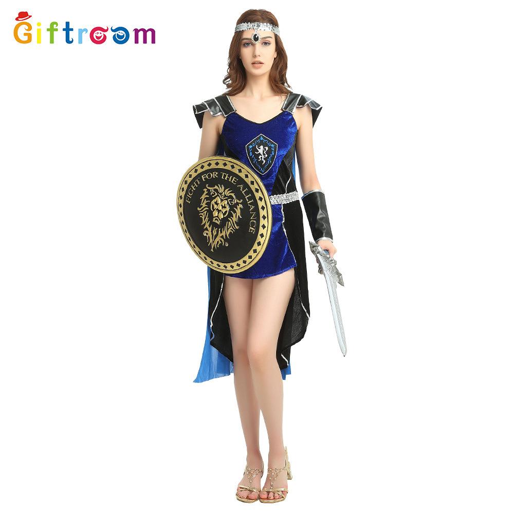 

Римский Привлекательный Унисекс Костюм Воина Для Пар Черного и Синего Цвета Идеально Подходит Для Фестивалей