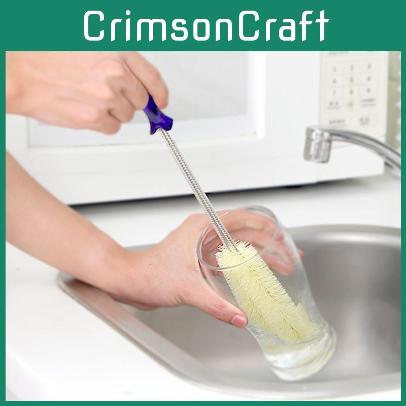 Curved Long Handle Bottle Brush With Adjustable Plastic Bristles For Kitchen Use
