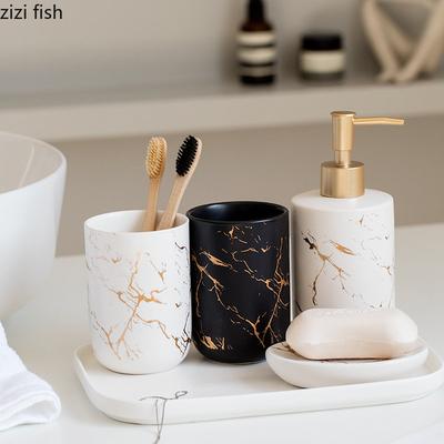 Marbled Ceramic Bathroom Set Couple Mouthwash Cup Set Toiletries Wash Set Lotion Bottle Soap Dish Organize Trays Soap Bottle
