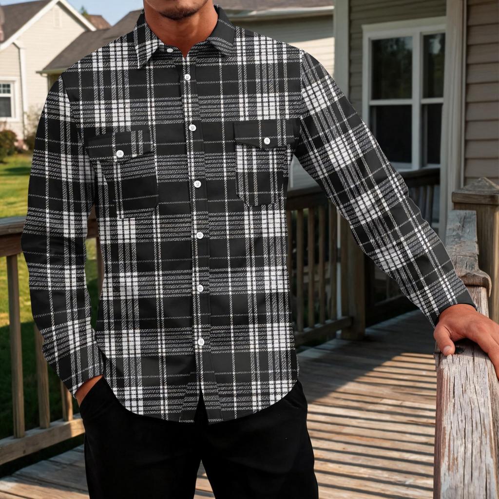 Men's Basic Long Sleeve Shirt with Two Pockets