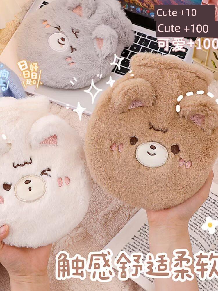 Large Capacity Hot Water Bottle for Female Students, Cute Cartoon Plush Hot Water Bag